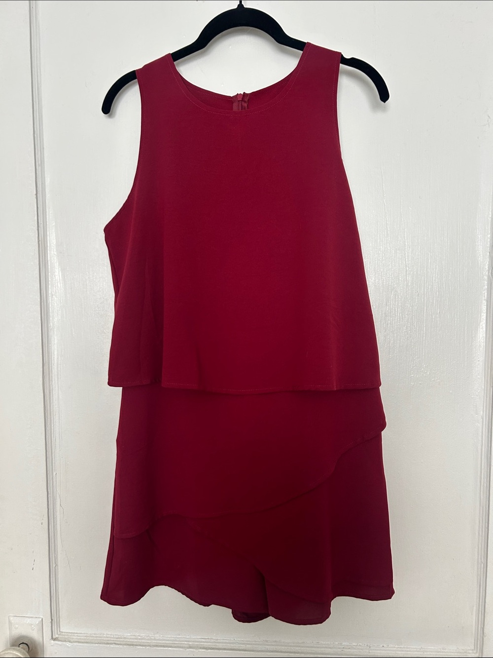 Sleeveless Layered Shift Romper in Deep Red